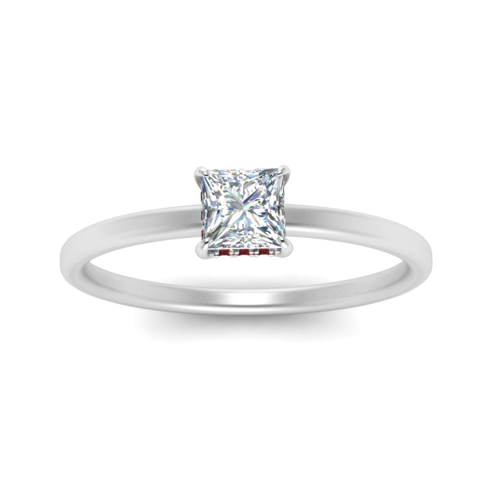 Princess Cut Thin Setting Hidden Halo Ring