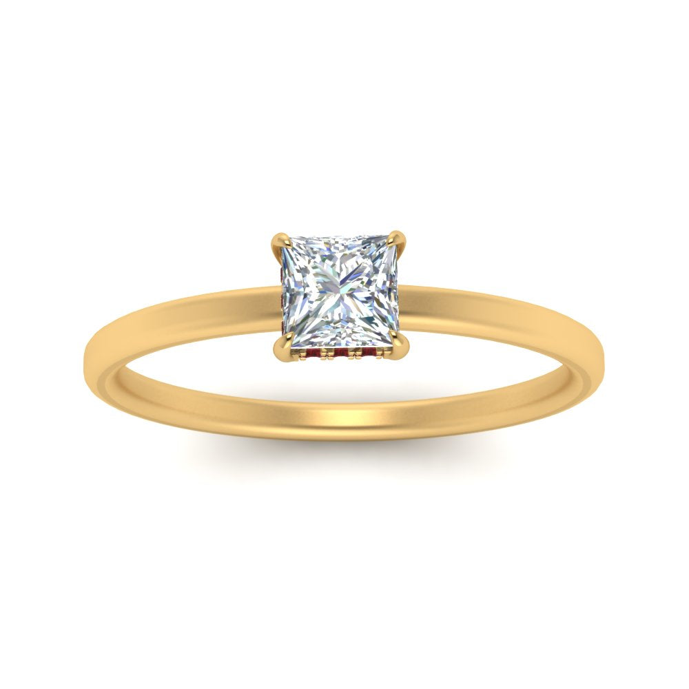 Princess Cut Thin Setting Hidden Halo Ring