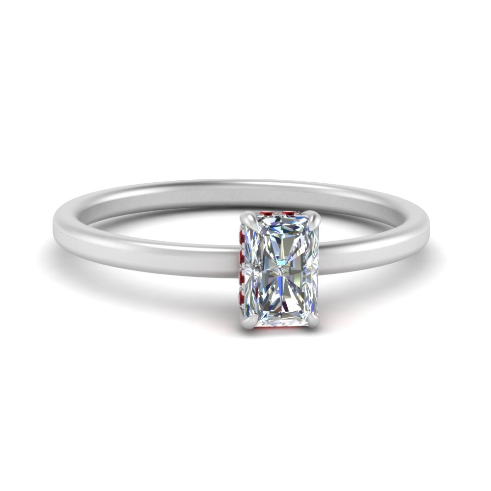Radiant Cut Thin Setting Hidden Halo Diamond Ring