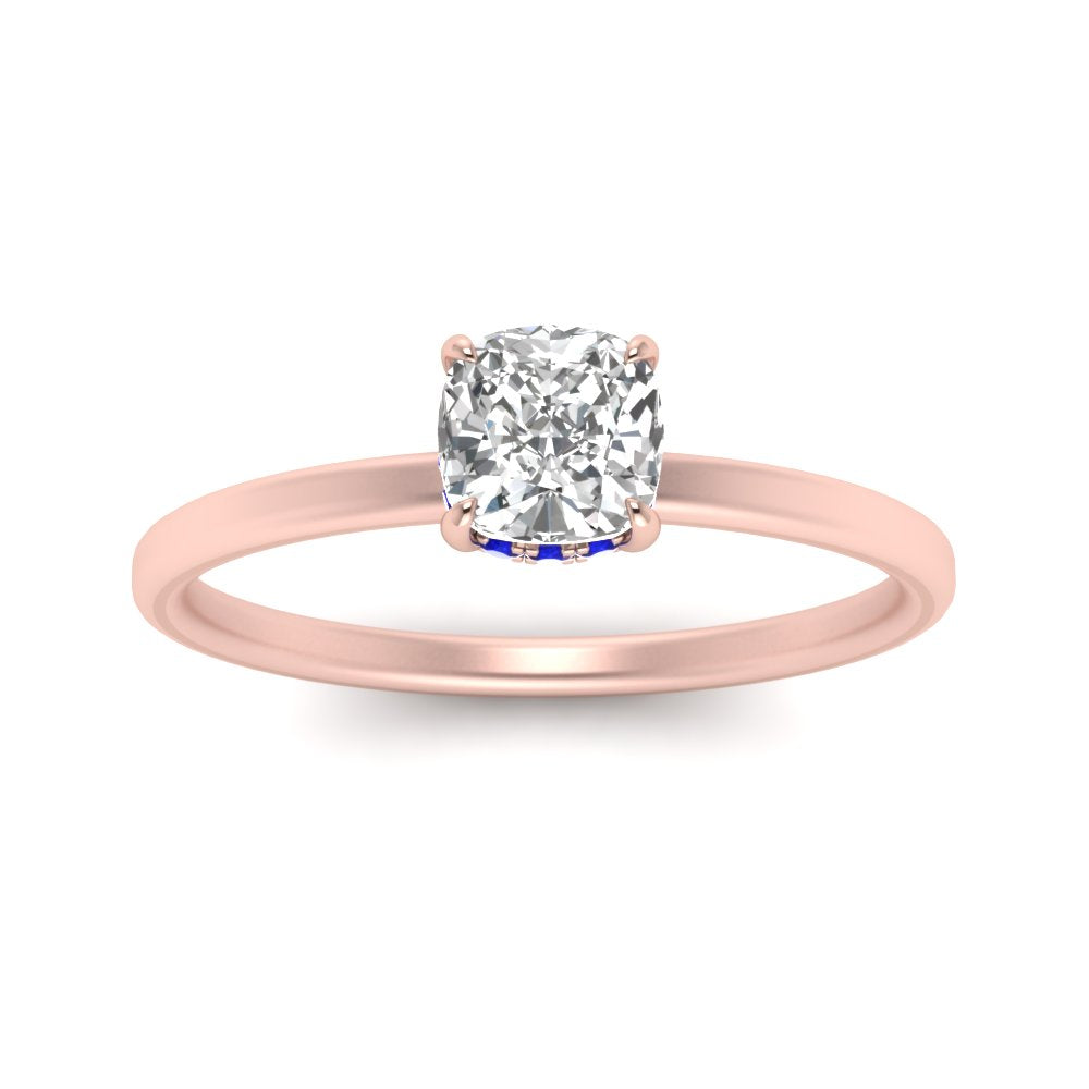 Cushion Cut Thin Setting Hidden Halo Diamond Ring