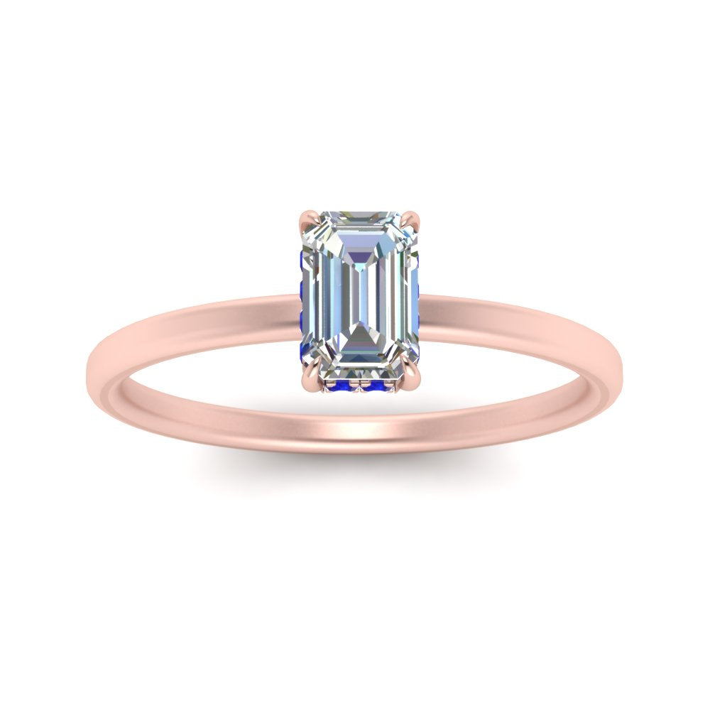 Emerald Cut Thin Setting Hidden Halo Ring
