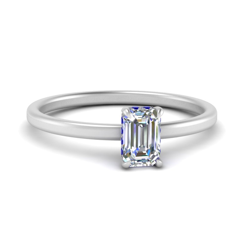 Emerald Cut Thin Setting Hidden Halo Ring