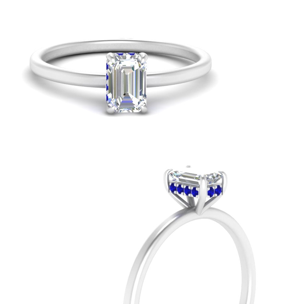 Emerald Cut Thin Setting Hidden Halo Diamond Ring