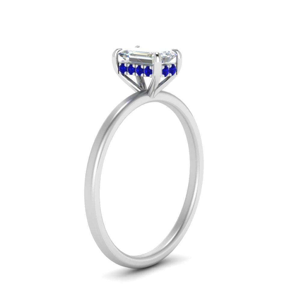 Emerald Cut Thin Setting Hidden Halo Ring
