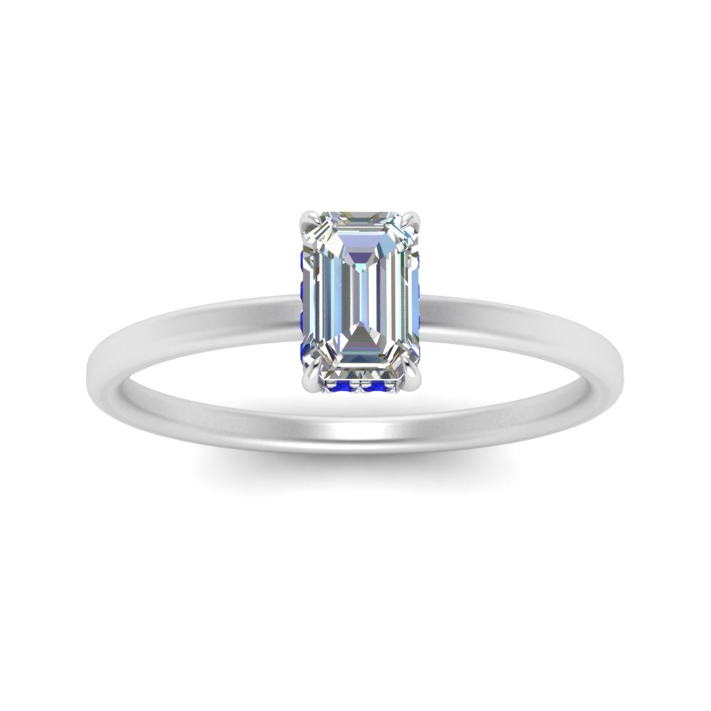 Emerald Cut Thin Setting Hidden Halo Ring