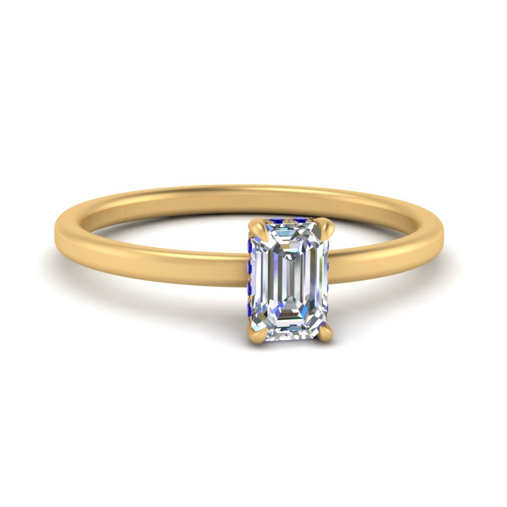 Emerald Cut Thin Setting Hidden Halo Diamond Ring