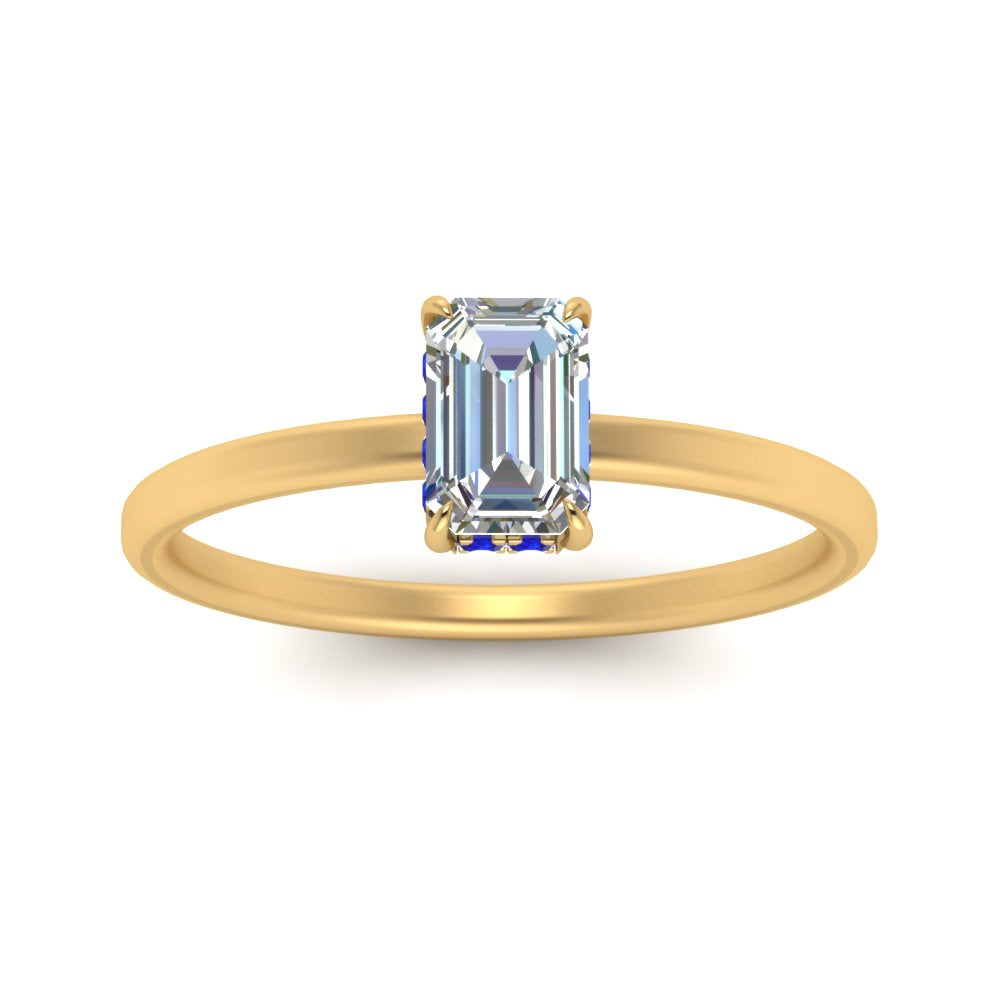 Emerald Cut Thin Setting Hidden Halo Ring