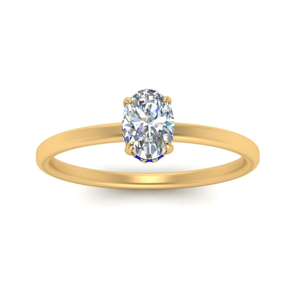 Oval Shaped Thin Setting Hidden Halo Diamond Ring