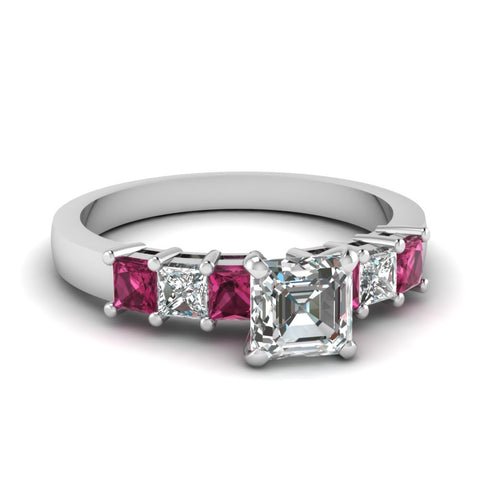 white-gold-asscher-white-diamond-engagement-wedding-ring-with-dark-pink-sapphire-in-prong-set-FDENS1027ASRGSADRPI-NL-WG