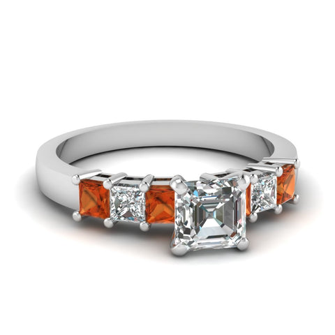 white-gold-asscher-white-diamond-engagement-wedding-ring-with-orange-sapphire-in-prong-set-FDENS1027ASRGSAOR-NL-WG