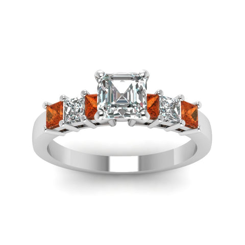 white-gold-asscher-white-diamond-engagement-wedding-ring-with-orange-sapphire-in-prong-set-FDENS1027ASRGSAORANGLE5-NL-WG