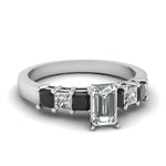 Load image into Gallery viewer, white-gold-emerald-white-diamond-engagement-wedding-ring-with-black-diamond-in-prong-set-FDENS1027EMRGBLACK-NL-WG
