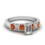 Load image into Gallery viewer, white-gold-emerald-white-diamond-engagement-wedding-ring-with-orange-sapphire-in-prong-set-FDENS1027EMRGSAOR-NL-WG
