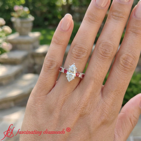 7 Stone Lab Grown Marquise Cut Engagement Ring