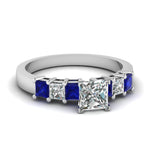 Load image into Gallery viewer, white-gold-princess-white-diamond-engagement-wedding-ring-with-blue-sapphire-in-prong-set-FDENS1027PRRGSABL-NL-WG_f5b22253-16bb-472f-8fec-dd0a7c3cae4f
