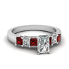 Load image into Gallery viewer, white-gold-radiant-white-diamond-engagement-wedding-ring-with-red-ruby-in-prong-set-FDENS1027RARGRUDR-NL-WG