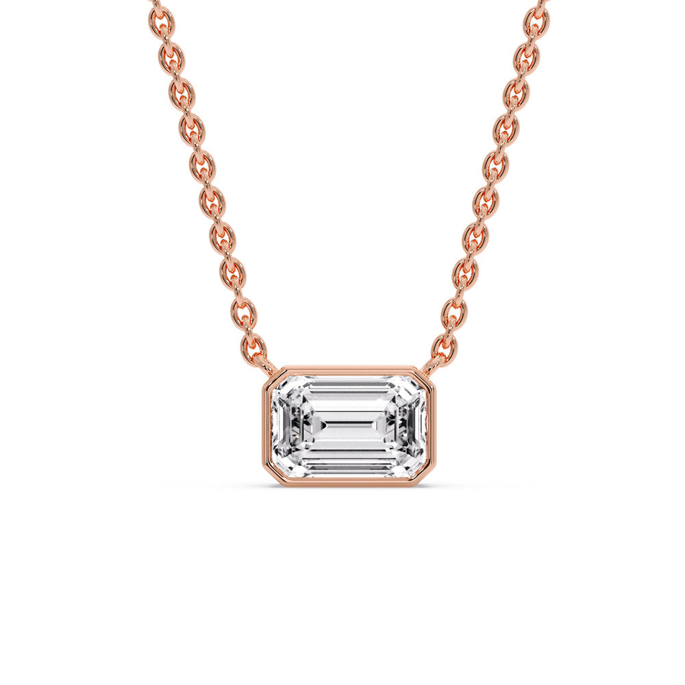 Emerald Diamond Bezel Set Solitaire Pendant