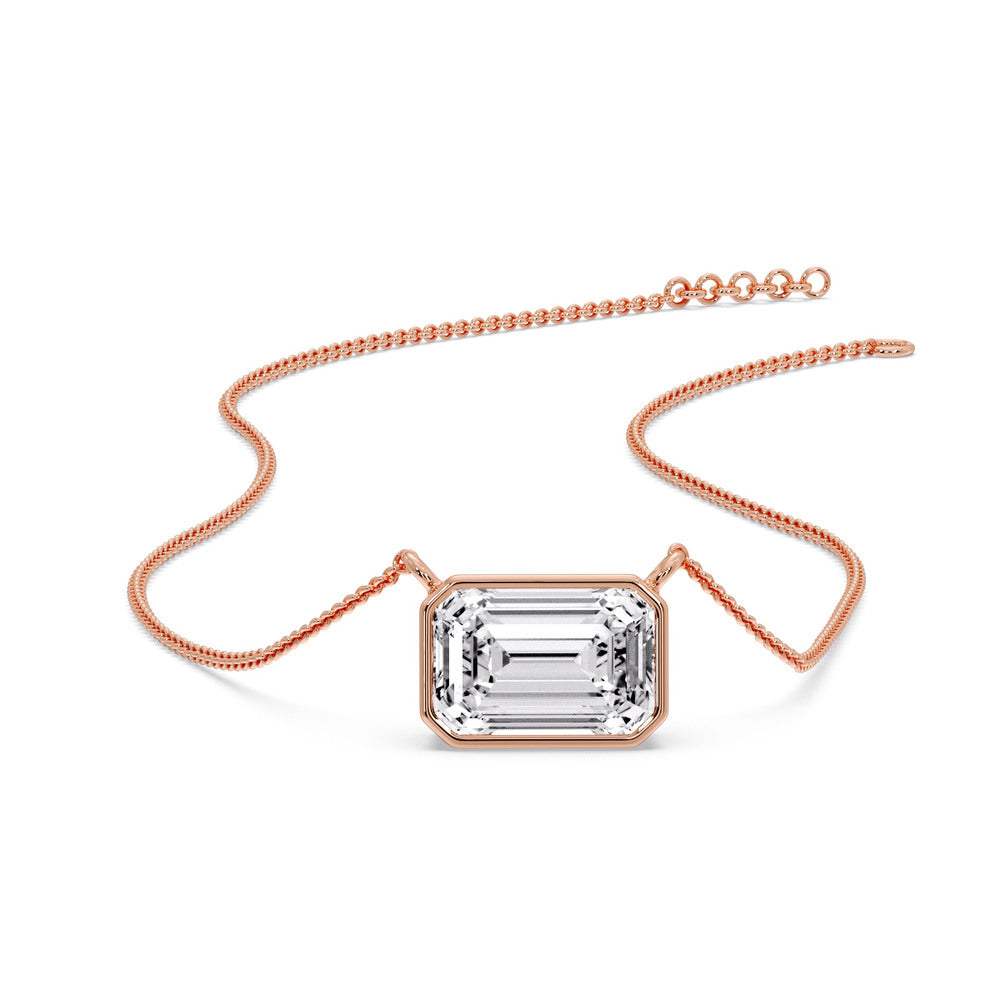 Emerald Diamond Bezel Set Solitaire Pendant