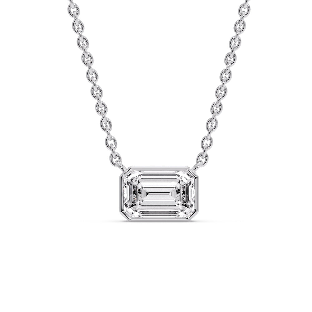 Emerald Diamond Bezel Set Solitaire Pendant