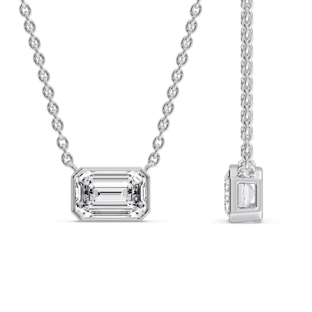 Emerald Diamond Bezel Set Solitaire Pendant