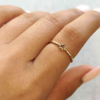 Womens Thin Gold Star Ring