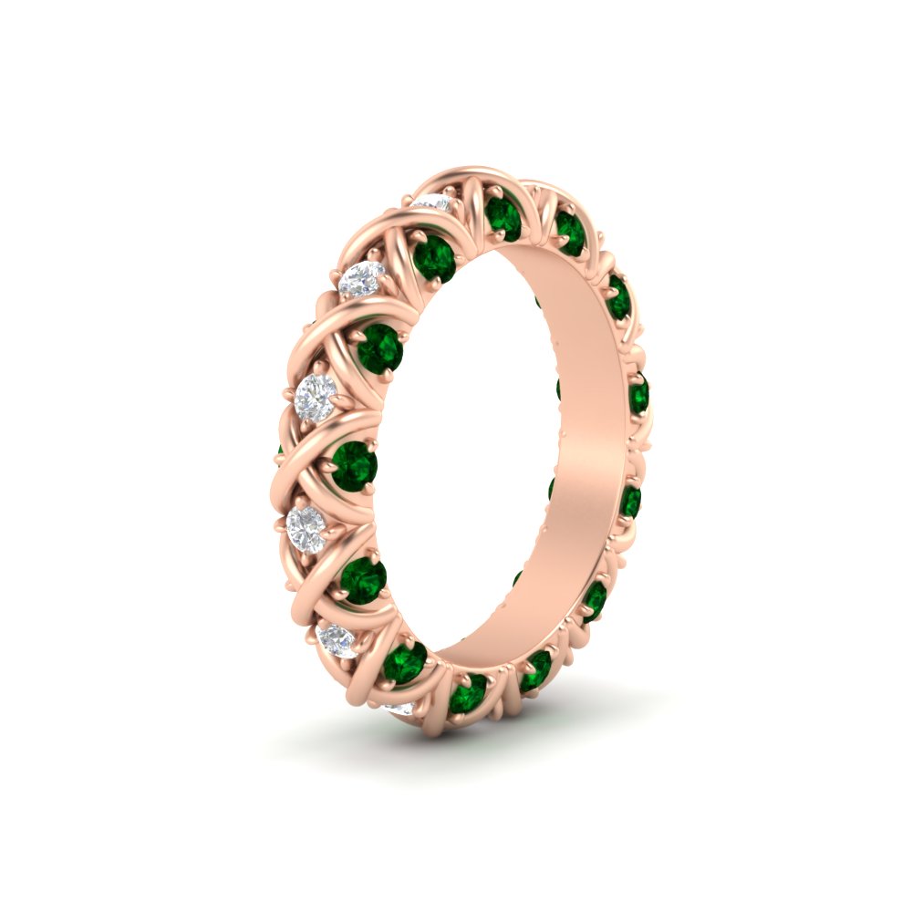 xoxo-eternity-diamond-wedding-band-with-emerald-in-rose-gold-FD11380BGEMGRANGLE2-NL-RG