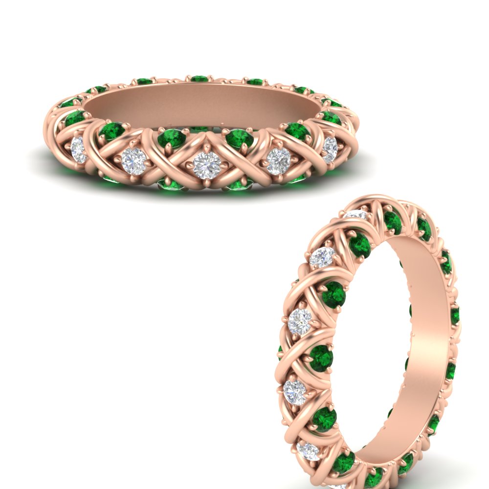 xoxo-eternity-diamond-wedding-band-with-emerald-in-rose-gold-FD11380BGEMGRANGLE3-NL-RG