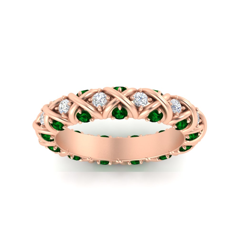 xoxo-eternity-diamond-wedding-band-with-emerald-in-rose-gold-FD11380BGEMGRANGLE5-NL-RG