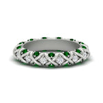 Load image into Gallery viewer, xoxo-eternity-diamond-wedding-band-with-emerald-in-white-gold-FD11380BGEMGR-NL-WG
