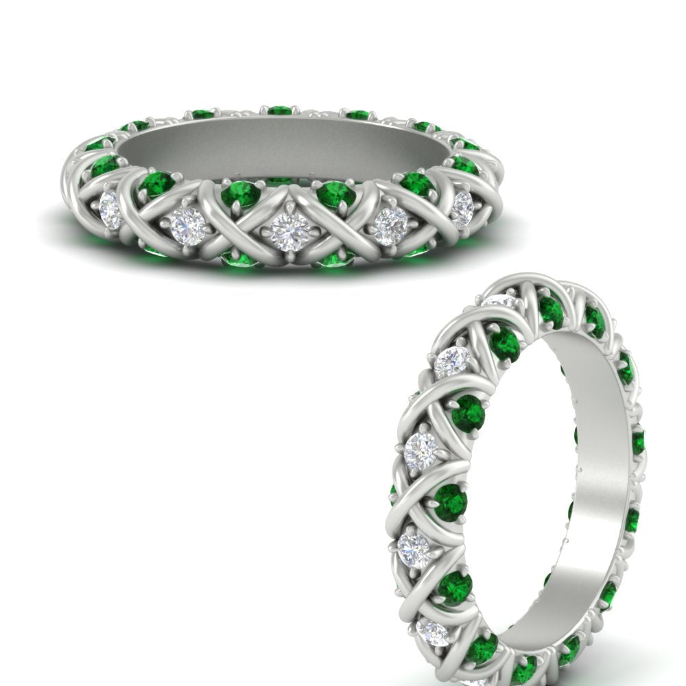 xoxo-eternity-diamond-wedding-band-with-emerald-in-white-gold-FD11380BGEMGRANGLE3-NL-WG