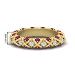 Load image into Gallery viewer, xoxo-eternity-diamond-wedding-band-with-pink-sapphire-in-yellow-gold-FD11380BGSADRPI-NL-YG-HW
