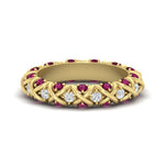 Load image into Gallery viewer, xoxo-eternity-diamond-wedding-band-with-pink-sapphire-in-yellow-gold-FD11380BGSADRPI-NL-YG
