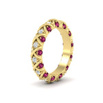 Load image into Gallery viewer, xoxo-eternity-diamond-wedding-band-with-pink-sapphire-in-yellow-gold-FD11380BGSADRPIANGLE2-NL-YG
