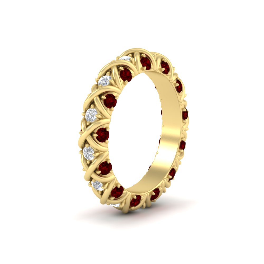 xoxo-eternity-diamond-wedding-band-with-ruby-in-yellow-gold-FD11380BGRUDRANGLE2-NL-YG