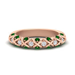 Load image into Gallery viewer, xoxo-half-eternity-diamond-wedding-band-with-emerald-in-rose-gold-FD11380HBGEMGR-NL-RG
