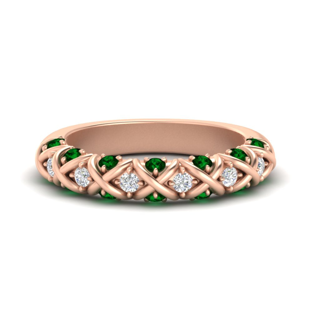 xoxo-half-eternity-diamond-wedding-band-with-emerald-in-rose-gold-FD11380HBGEMGR-NL-RG
