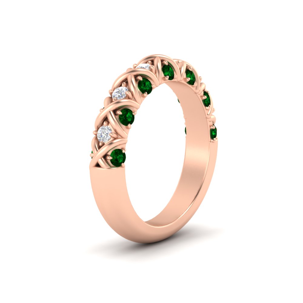 xoxo-half-eternity-diamond-wedding-band-with-emerald-in-rose-gold-FD11380HBGEMGR-NL-RG