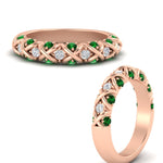 Load image into Gallery viewer, xoxo-half-eternity-diamond-wedding-band-with-emerald-in-rose-gold-FD11380HBGEMGR-NL-RG
