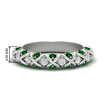 Load image into Gallery viewer, xoxo-half-eternity-diamond-wedding-band-with-emerald-in-white-gold-FD11380HBGEMGR-NL-WG

