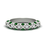 Load image into Gallery viewer, xoxo-half-eternity-diamond-wedding-band-with-emerald-in-white-gold-FD11380HBGEMGR-NL-WG
