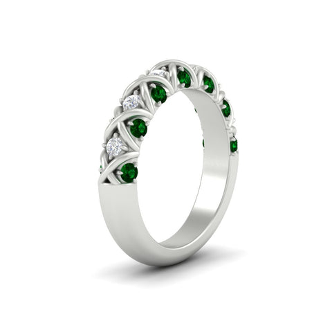 xoxo-half-eternity-diamond-wedding-band-with-emerald-in-white-gold-FD11380HBGEMGR-NL-WG