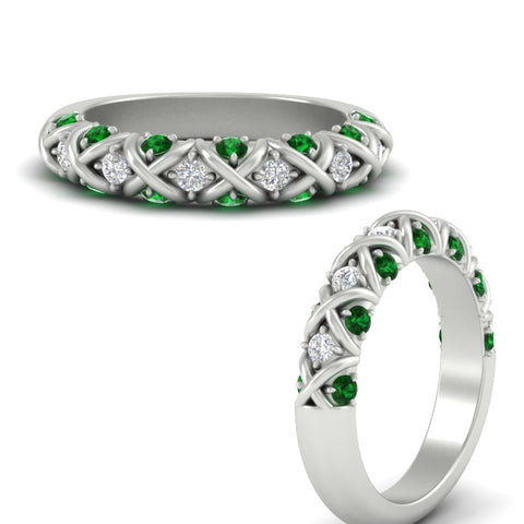 xoxo-half-eternity-diamond-wedding-band-with-emerald-in-white-gold-FD11380HBGEMGR-NL-WG