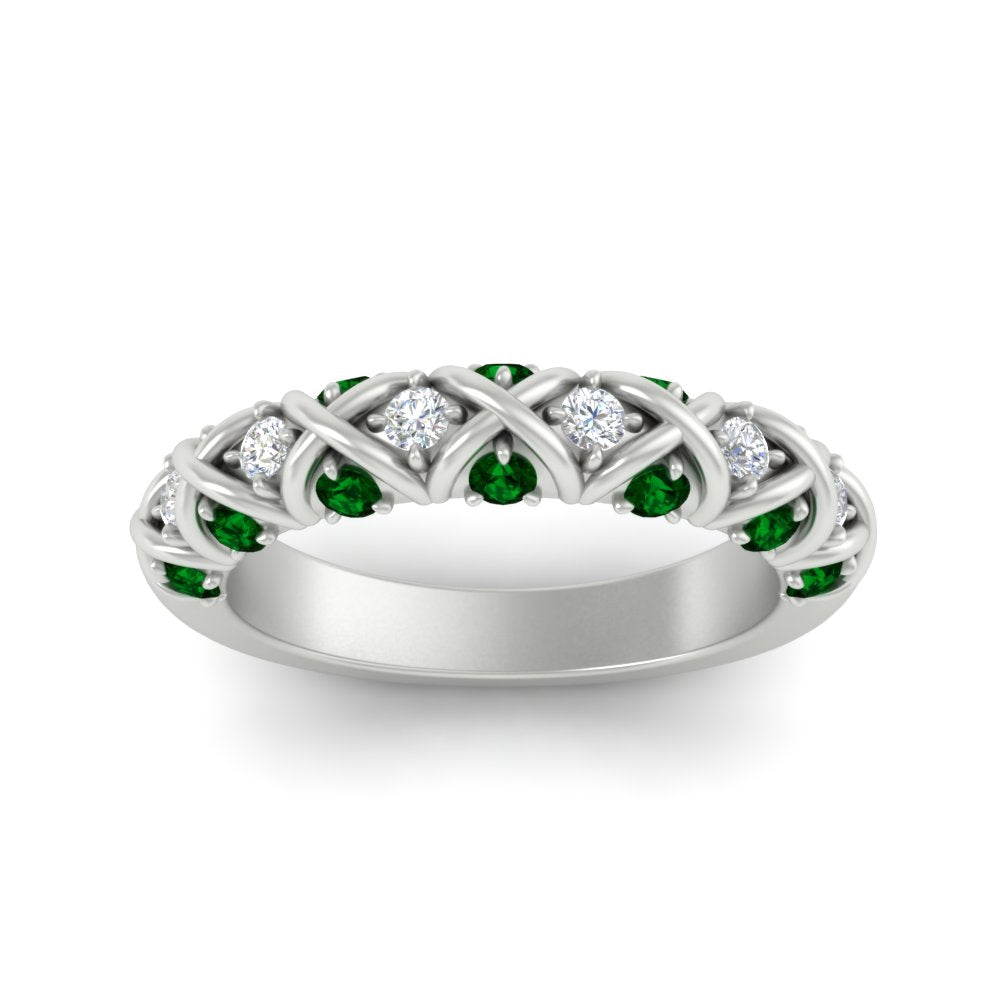 xoxo-half-eternity-diamond-wedding-band-with-emerald-in-white-gold-FD11380HBGEMGR-NL-WG