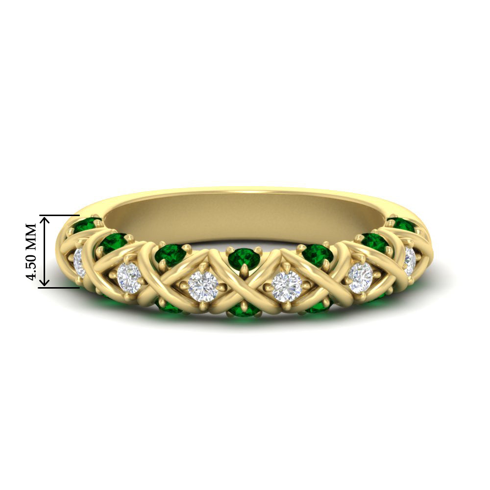 xoxo-half-eternity-diamond-wedding-band-with-emerald-in-yellow-gold-FD11380HBGEMGR-NL-YG