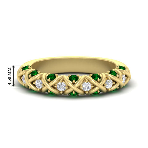xoxo-half-eternity-diamond-wedding-band-with-emerald-in-yellow-gold-FD11380HBGEMGR-NL-YG