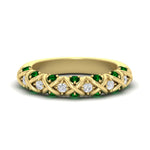 Load image into Gallery viewer, xoxo-half-eternity-diamond-wedding-band-with-emerald-in-yellow-gold-FD11380HBGEMGR-NL-YG
