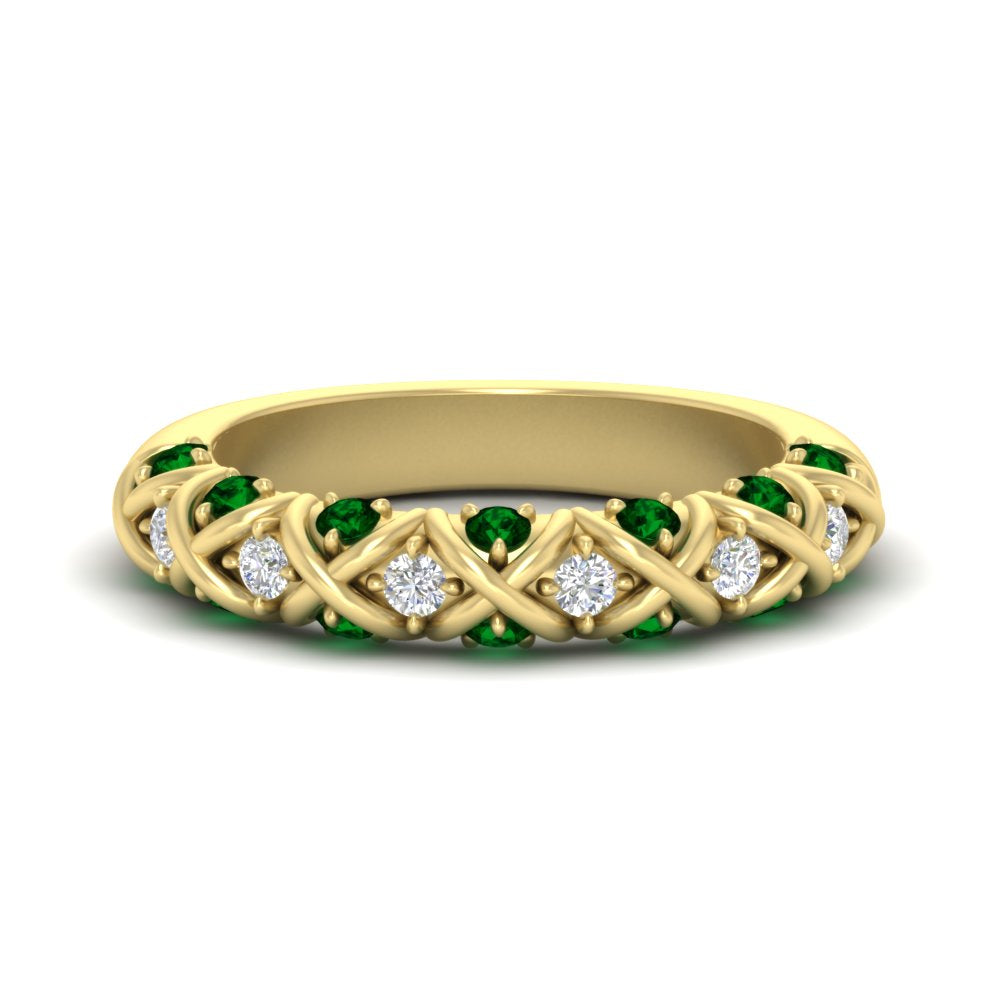 xoxo-half-eternity-diamond-wedding-band-with-emerald-in-yellow-gold-FD11380HBGEMGR-NL-YG