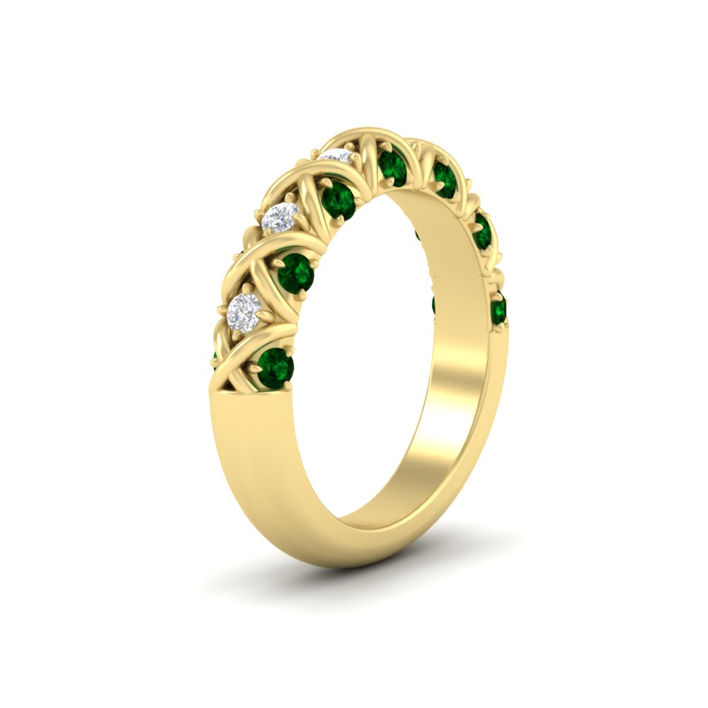 xoxo-half-eternity-diamond-wedding-band-with-emerald-in-yellow-gold-FD11380HBGEMGR-NL-YG