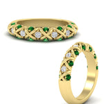 Load image into Gallery viewer, xoxo-half-eternity-diamond-wedding-band-with-emerald-in-yellow-gold-FD11380HBGEMGR-NL-YG
