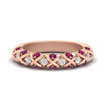 Load image into Gallery viewer, xoxo-half-eternity-diamond-wedding-band-with-pink-sapphire-in-rose-gold-FD11380HBGSADRPI-NL-RG
